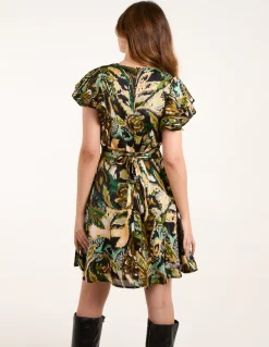 Abstract Angel Sleeve Wrap Mini Dress