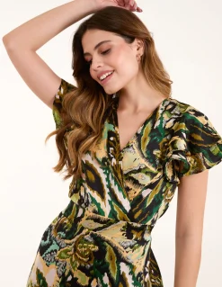 Abstract Angel Sleeve Wrap Mini Dress