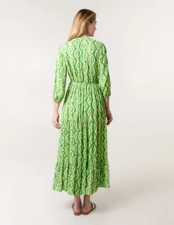 Abstract Button Front Belted Dress