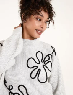 Abstract Flower Embroidery Jumper