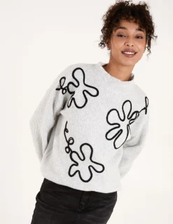 Abstract Flower Embroidery Jumper