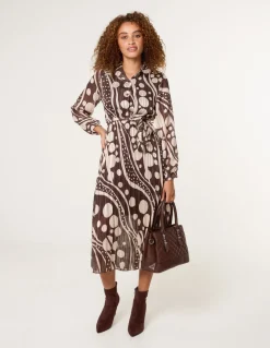 Abstract Polka Dot Dress And Metallic Striped Button Collar Dress