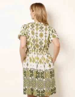 Abstract Print Button Front Mini Dress