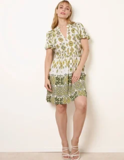 Abstract Print Button Front Mini Dress