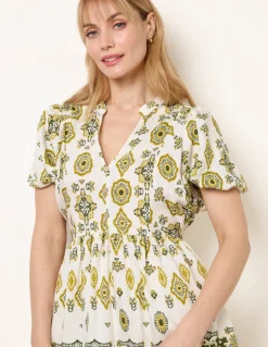 Abstract Print Button Front Mini Dress