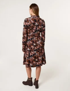 Abstract Printed Short Belted Shirt Dress