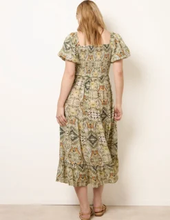 Abstract Print Puff Sleeve Midi Dress
