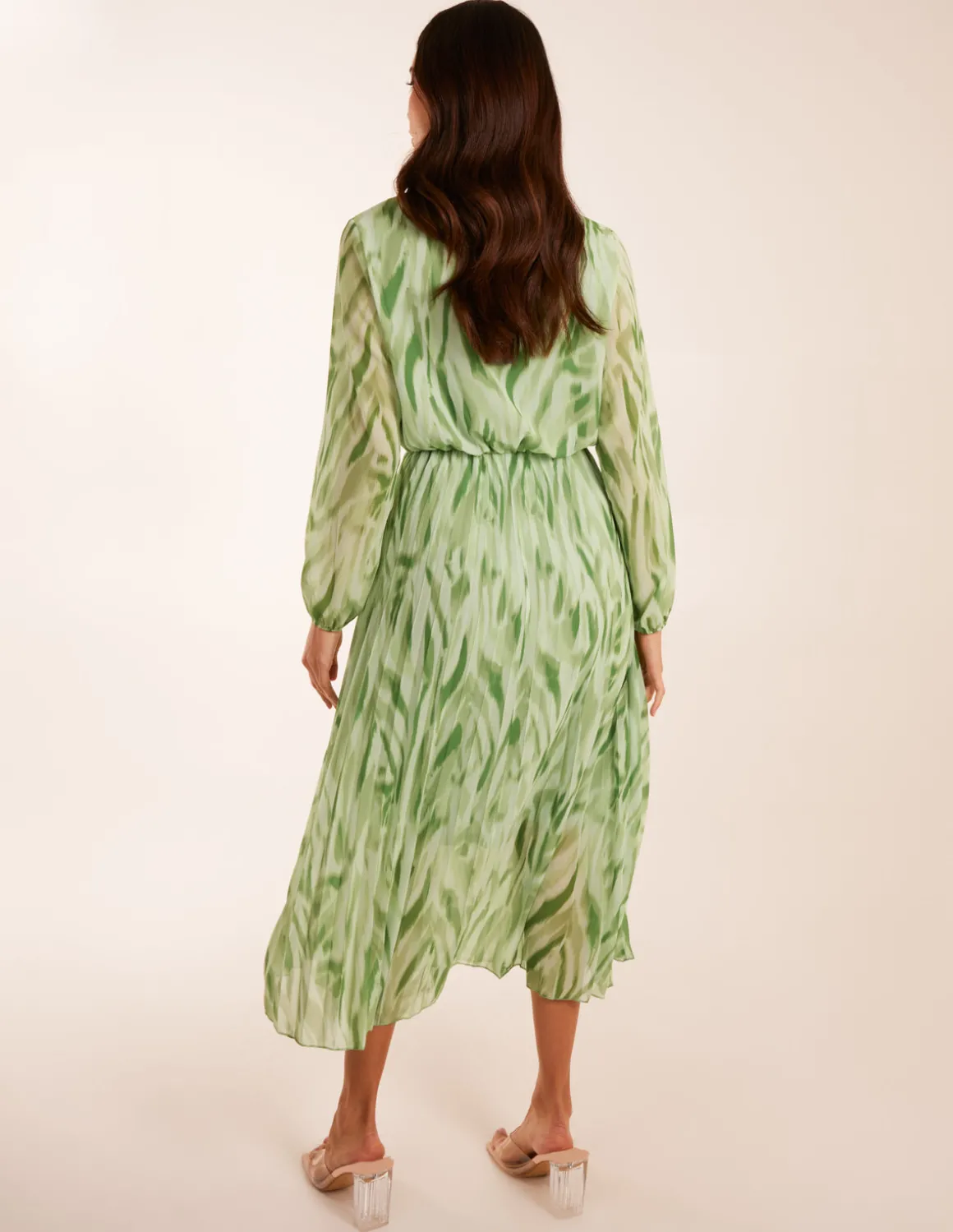 Abstract Wrap Pleated Midi Dress