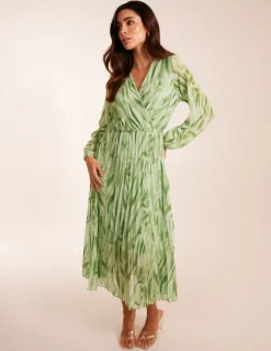 Abstract Wrap Pleated Midi Dress