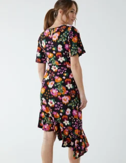 Angel Sleeve Asymmetric Midi Dress