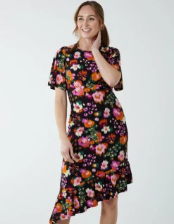 Angel Sleeve Asymmetric Midi Dress