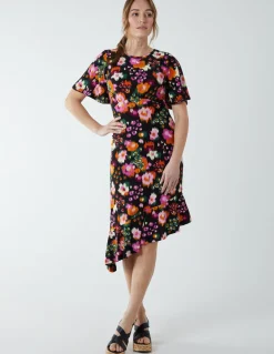 Angel Sleeve Asymmetric Midi Dress