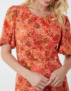 Angel Sleeve Tiered Midi Dress