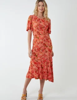 Angel Sleeve Tiered Midi Dress