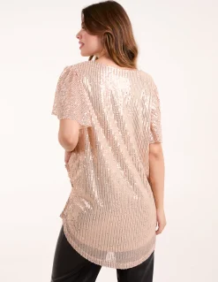 Angel Sleeve V Neck Sequin Top