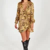 Animal Collared Wrap Dress