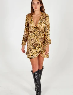 Animal Collared Wrap Dress