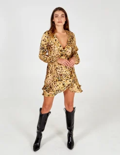 Animal Collared Wrap Dress