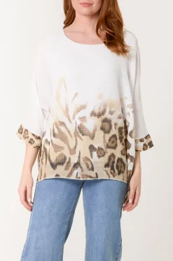 Animal Print Detail Short Sleeve Top