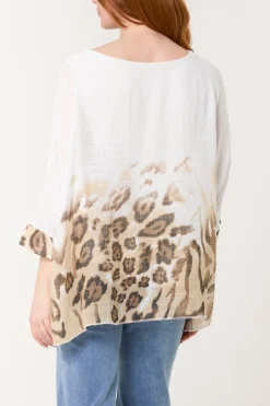 Animal Print Detail Short Sleeve Top