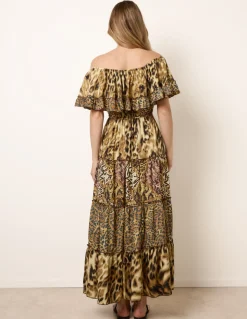 Animal Print Off The Shoulder Maxi Tiered Dress