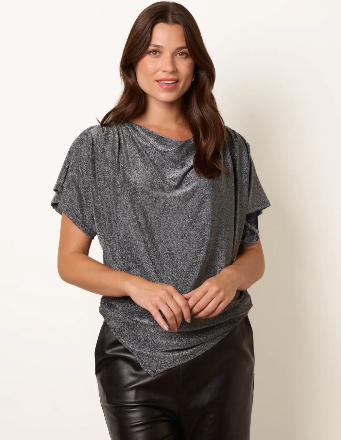 Asymmetric Draped Cowl Neck Top