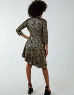 Asymmetric Metallic Animal Foil Wrap Dress