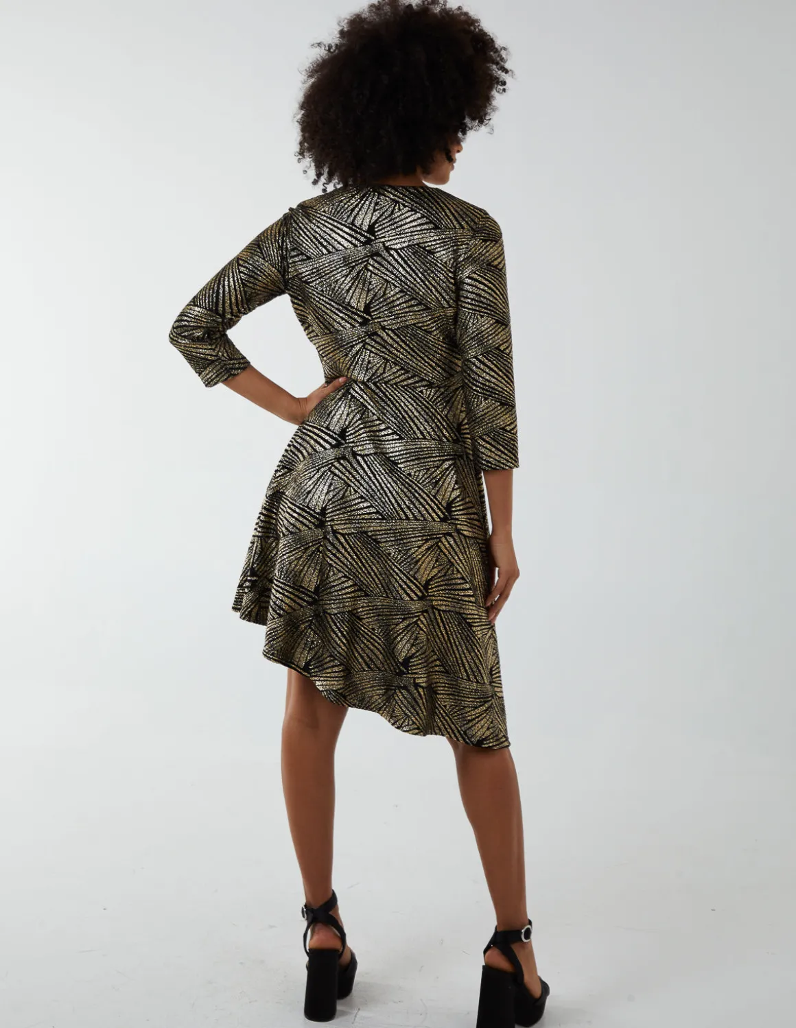 Asymmetric Metallic Animal Foil Wrap Dress