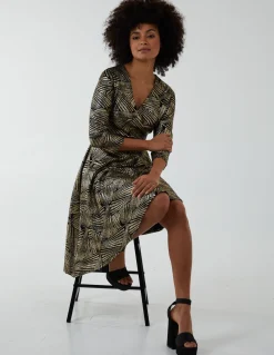 Asymmetric Metallic Animal Foil Wrap Dress