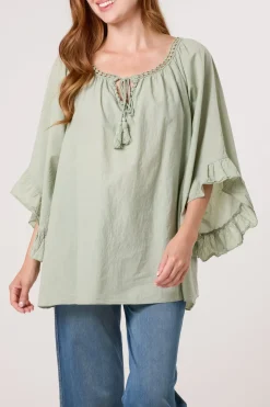 Bardot Cotton Tie Neck Top