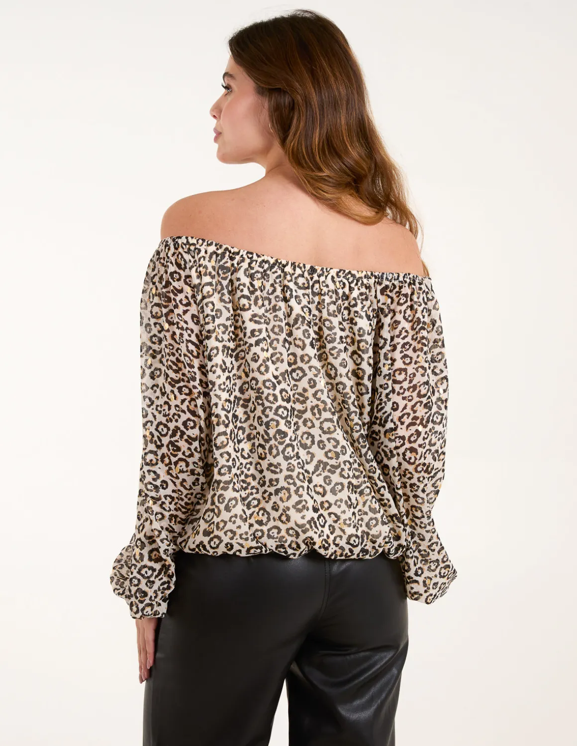 Bardot Elastic Neckline Leopard Tassel Top