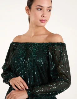 Bardot Elastic Neck Puffball Sequin Top