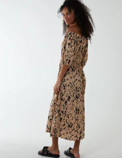 Bardot Midi Dress With Pleated Hem