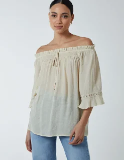 Bardot Tie Front Top