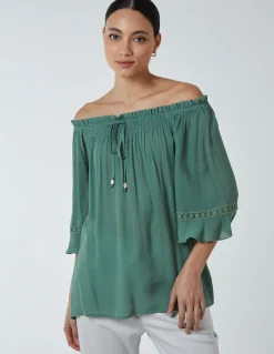 Bardot Tie Front Top