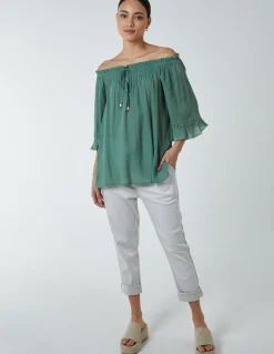 Bardot Tie Front Top