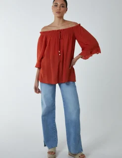 Bardot Tie Front Top