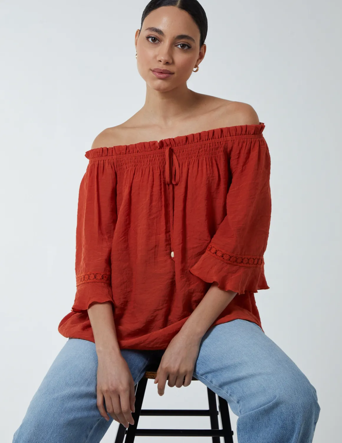 Bardot Tie Front Top