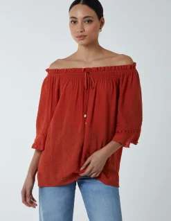 Bardot Tie Front Top