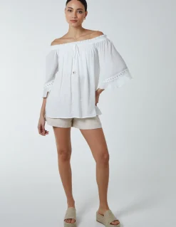 Bardot Tie Front Top