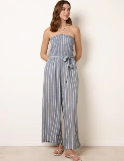 Bardot Tie Neck Pinstripe Jumpsuit