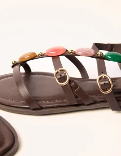 Beaded Gladiator Flat Sandals