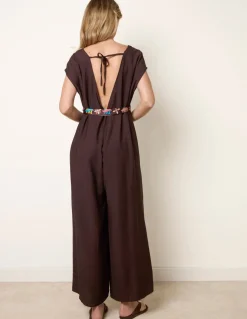 Belted Tie Drawstring Scarf Jumpsuit