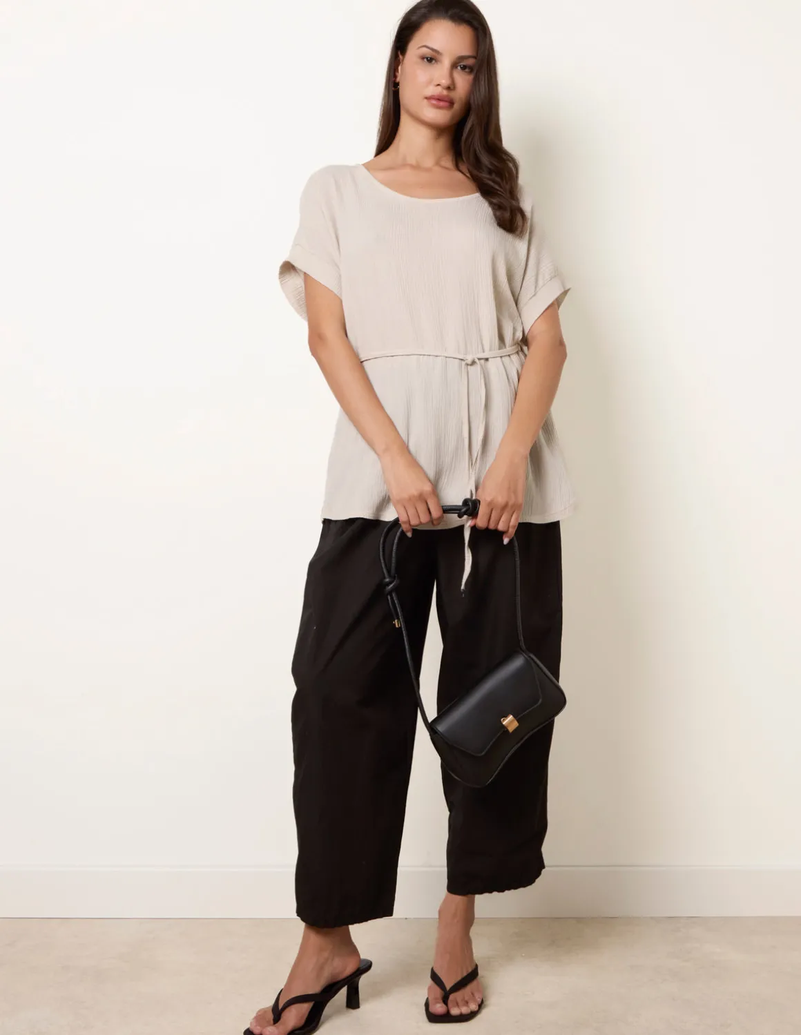 Belted Wide Sleeve Top