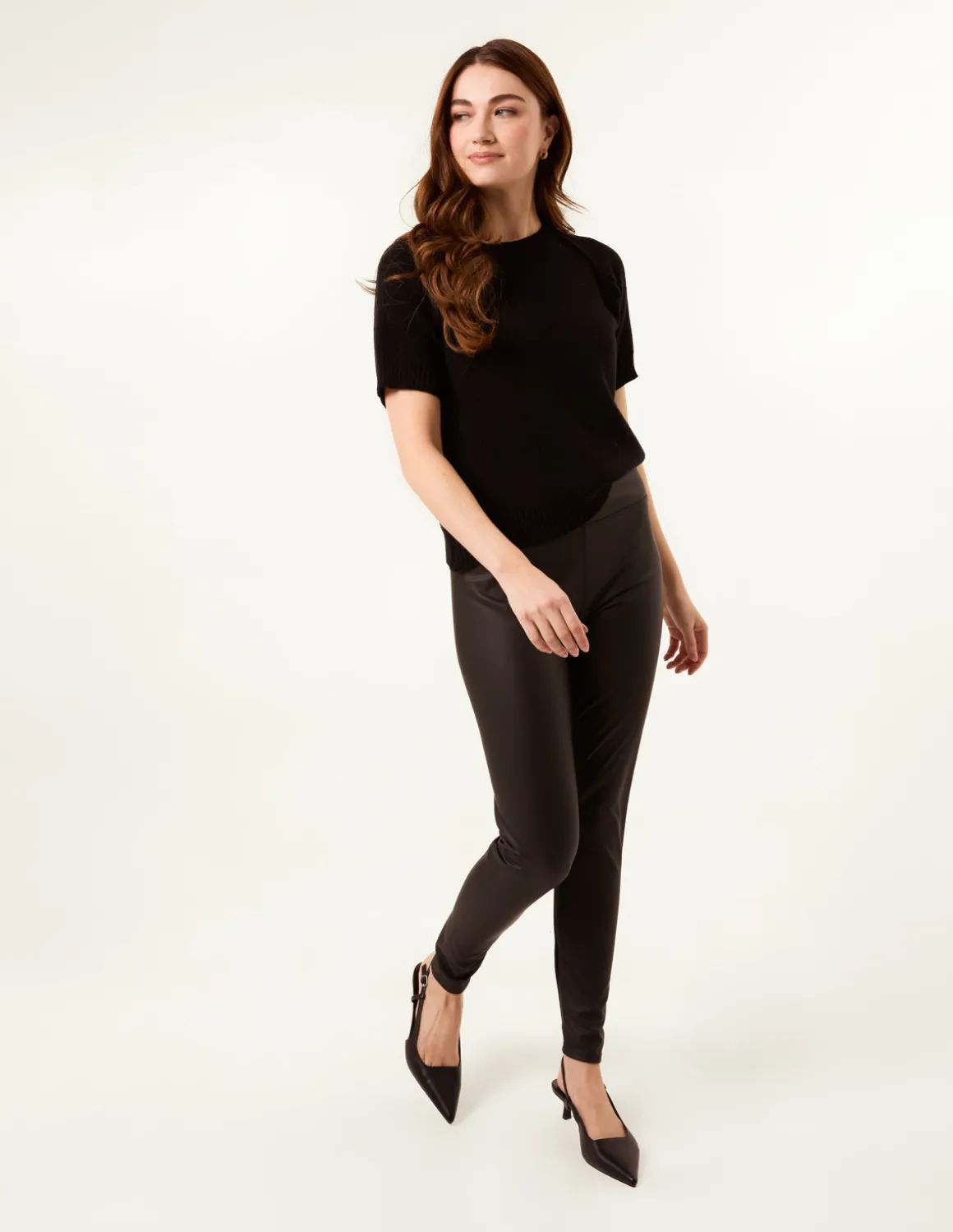 Black High Waist PU Elasticated Leggings