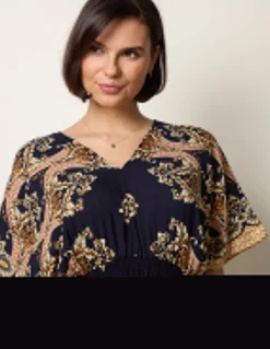 Border Print Kimono Dress