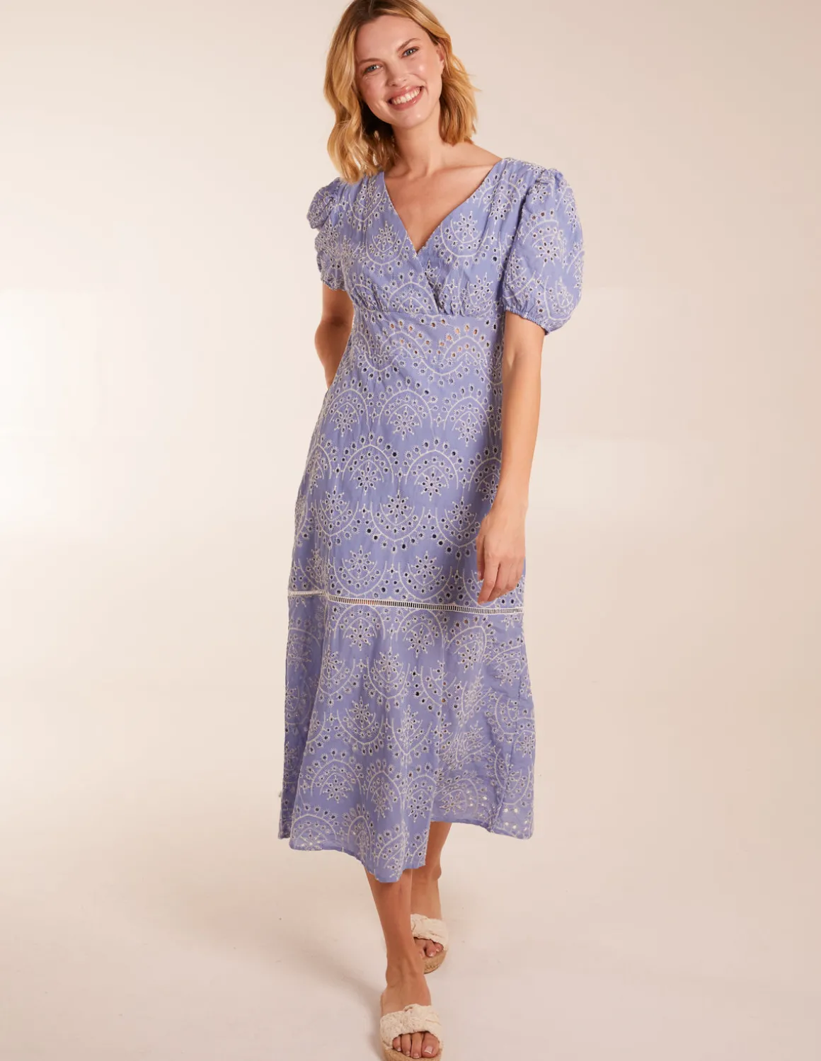 Broderie Anglaise Puff Sleeve Midi Dress