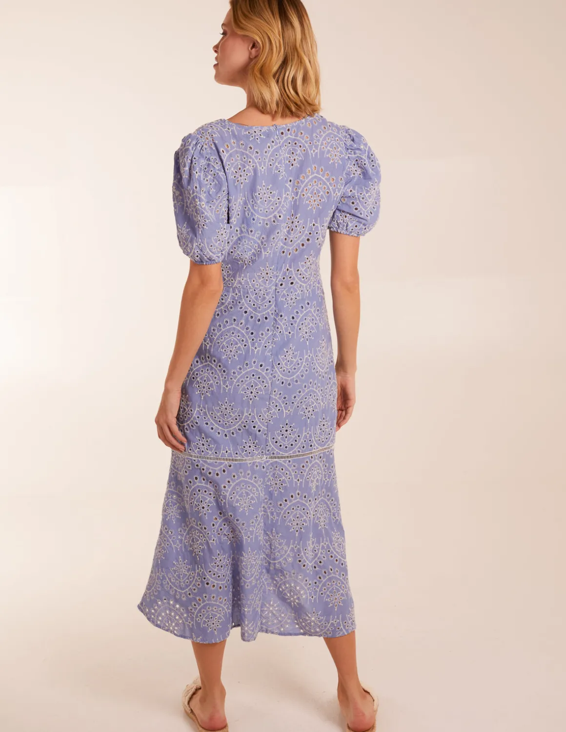 Broderie Anglaise Puff Sleeve Midi Dress