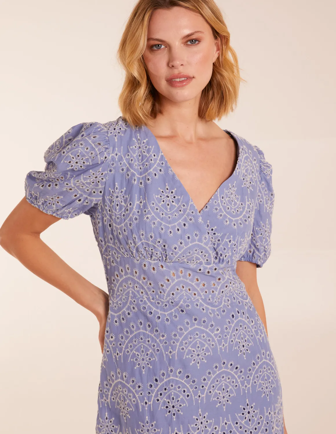 Broderie Anglaise Puff Sleeve Midi Dress