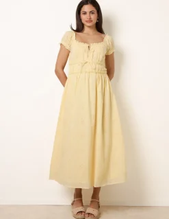 Broderie Front Tie Midi Dress